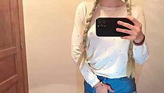 Horny Cute Student Fingers Big Tits in Mirror