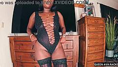 thick ebony queen ava shakes big ass in lingerie cock tease
