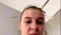 little teen sneaks into locker room for close-up public fuck