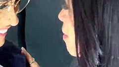 Two horny brown sluts lick pussies and squirt nonstop