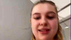 little teen sneaks into locker room for close-up public fuck