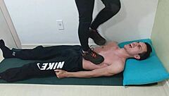 hey mistress emma stomps hard in her new sneakers testing that brutal trample