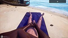 curvy black milf jadeen rides jason's big white cock on beach loving that ebony pussy pounding