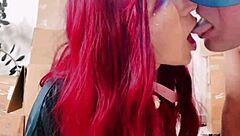 Hot redhead babe seduces neighbor milf licks her shaved ass tongue rimjob