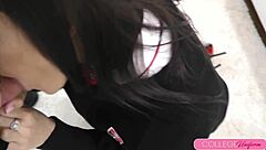 uniformed french lea gurelin teases with oral skills