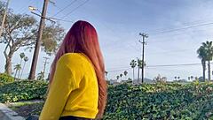 Italian milf flashes big juicy tits in solo night car ride