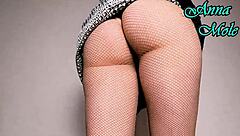 Sexy pawg in short dress and gloves rides huge dildo