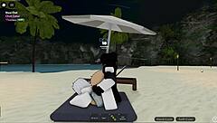 this roblox wife sneaks a quick fuck on beach while clueless husband looks away