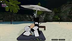 this roblox wife sneaks a quick fuck on beach while clueless husband looks away