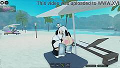 this roblox wife sneaks a quick fuck on beach while clueless husband looks away