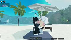 this roblox wife sneaks a quick fuck on beach while clueless husband looks away