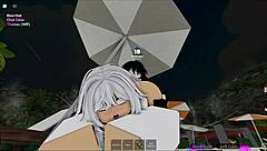 this roblox wife sneaks a quick fuck on beach while clueless husband looks away