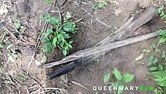 bush girl with big black cock hairy pussy rewards palm harvester's monster fuck outdoors.