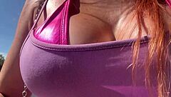 i'm artemisia this horny italian milf walking outdoors flashing my big tits nipples close up