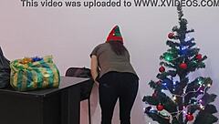 Big ass stepmom hangs christmas ornaments in office