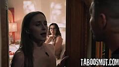 ever wonder what happens when a lesbian couple adds their roommate for rough threesome sex?