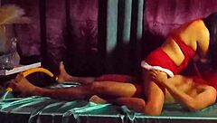 little latina girlfriend in sexy christmas dress teases with her petite legs and natural tits on homemade video