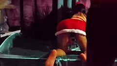 little latina girlfriend in sexy christmas dress teases with her petite legs and natural tits on homemade video