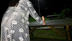 outdoor forest milf takes bent over creampie from huge dildo!