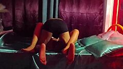 little latina girlfriend in sexy christmas dress teases with her petite legs and natural tits on homemade video