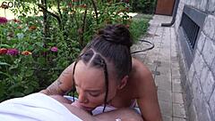 Horny Cute Brunette Deepthroats Me Outside On Lucky Day