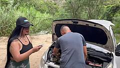 curvy colombian babe antonella jones car breaks down stranger fixes it then fucks her fat ass outdoors she swallows cum