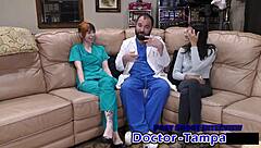 patient, dr tampa's gloved hands spread ditria rose's shaved pussy wide in her first humiliating gyno exam...