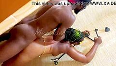 Ebony Teen With Small Waist Shakes Ass While Bodybuilder's Big Black Cock Fucks Her Shaved Pussy In Steamy Shower Spanking Session