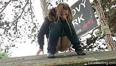 michell lets it all out in this outdoor public pissing scene 🚿🌳