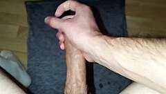 young amateur masturbates huge cock with massage till orgasm and cum