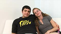 smoking brunette girlfriend rides another man's cock cowgirl while bf watches her tight pussy stretch