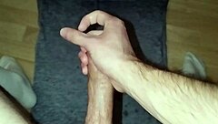 young amateur masturbates huge cock with massage till orgasm and cum