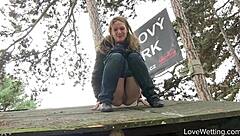 michell lets it all out in this outdoor public pissing scene 🚿🌳