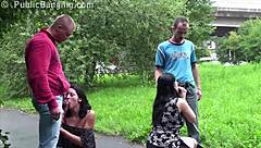 pregnant girl and girlfriend double teamed by guys on street pussy pounded