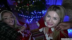 two blonde christmas moms take anal under tree then dp on piano! 🎄🍑💦