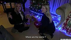 two blonde christmas moms take anal under tree then dp on piano! 🎄🍑💦
