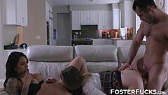 adorable teen with glasses rides stepdaddy's monster cock doggystyle in nature then cowgirl cumshot