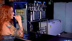 bartender sneaks risky fuck at work. brandon cruz pounds andrea castro's juicy pussy doggystyle.