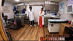 Alix Avery gets shocked treatment backstage in latex gloves spreading shaved pussy tits