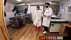 Alix Avery gets shocked treatment backstage in latex gloves spreading shaved pussy tits