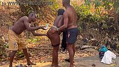 shy country ebony village girl bent over fucked outside rough bbc