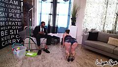 this bbc stallion bends over brunette milf pawg doggystyle then blasts huge tits