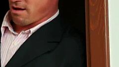 classy brunette babe joins steamy threeway handjob cumshot in heels and stockings