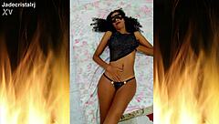 Jade's juicy shaved pussy and tight tits flash in fishnets for rio exhibitionist fuck