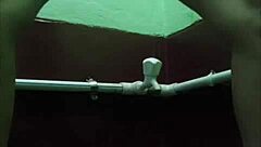 close up tongue diving into wet shaved pussy lips for intense licking pleasure