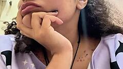 curvy brunette battles gas pains on toilet after milk shakes her up with nonstop farts