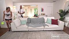 baddie latina maid and pawg milf boss share sloppy deepthroat on huge white cock