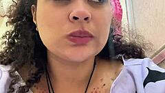 curvy brunette battles gas pains on toilet after milk shakes her up with nonstop farts