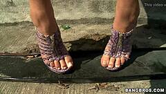 Petite Babe Sucks Toes Before Footjob Cock Tease Dripping Cum On Feet