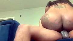 Ebony babe bent over takes big black cock doggy. Creampie fills wet pussy!